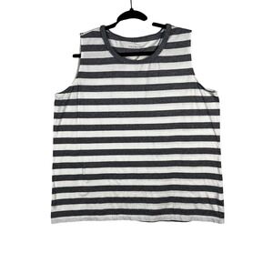 Talbots Tank Top Womens 1X Grey Striped Cotton Sleeveless Size 1X